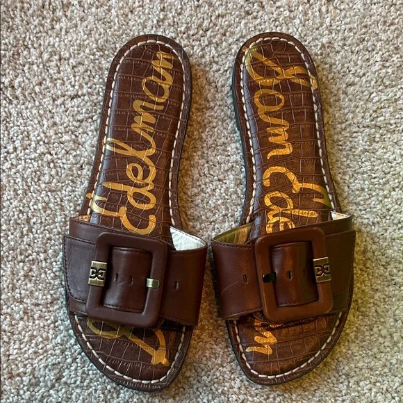 Sam Edelman Granada Brown Buckle Slide Sandals w/box - Picture 3 of 4
